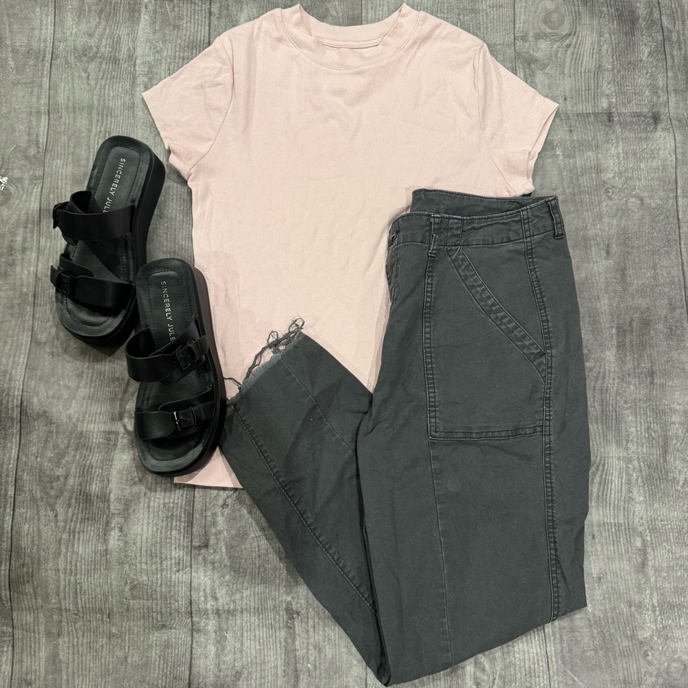 Old Navy Gray Straight Leg Utility Pants with Frayed Ankles
